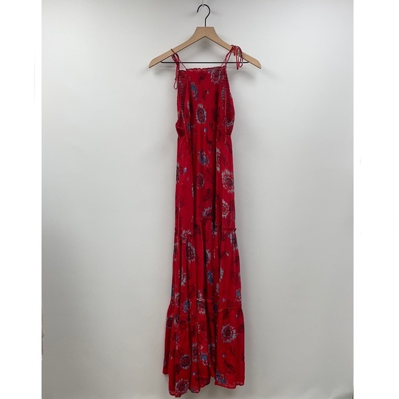 Intimately Free People Garden Party Floral Smocked Tiered Maxi Dress Boho Red XS - Picture 7 of 11
